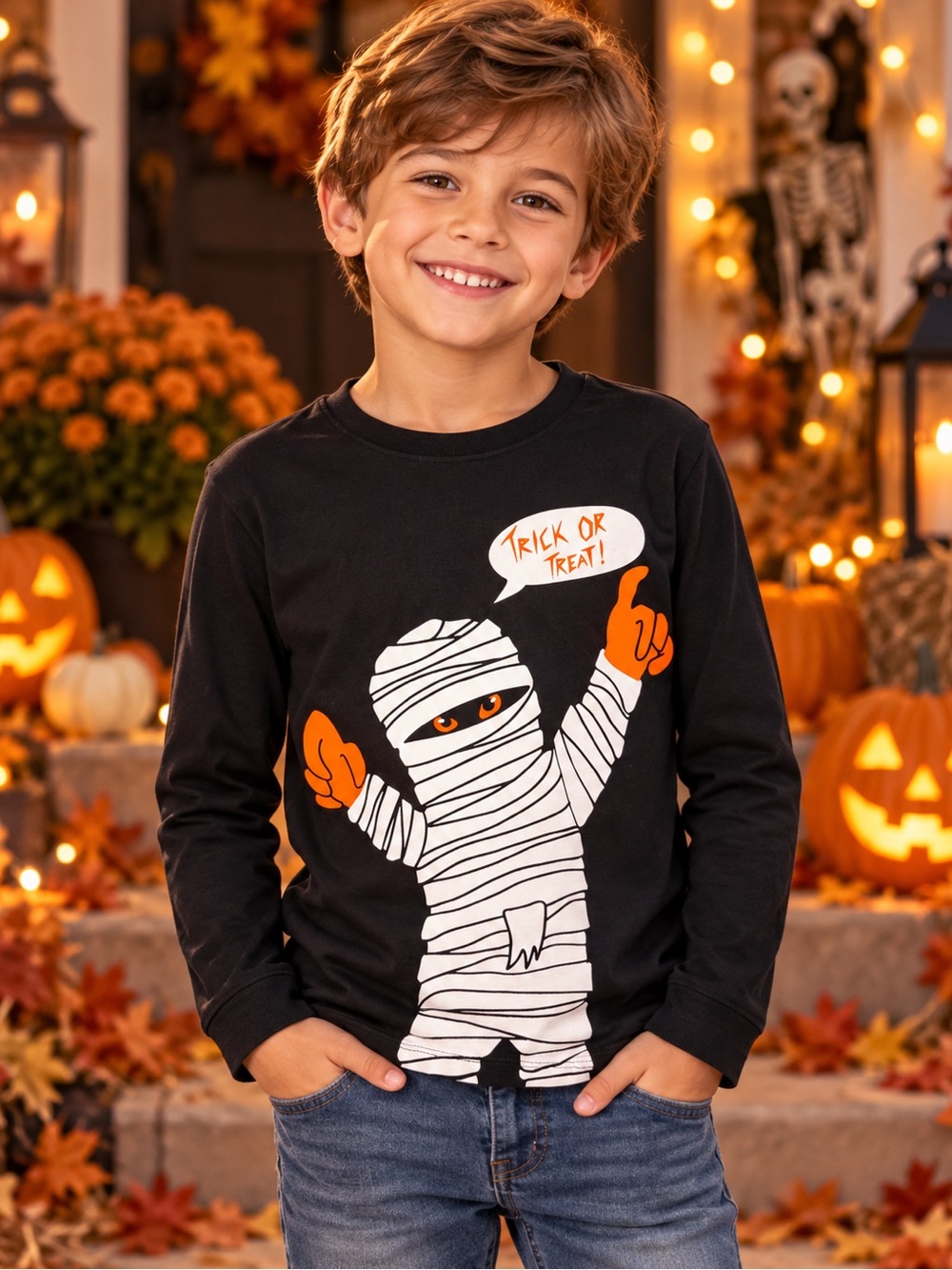 H&M Boys Halloween Mummy Trick or Treat Long Sleeve Shirt Size 6-8Y